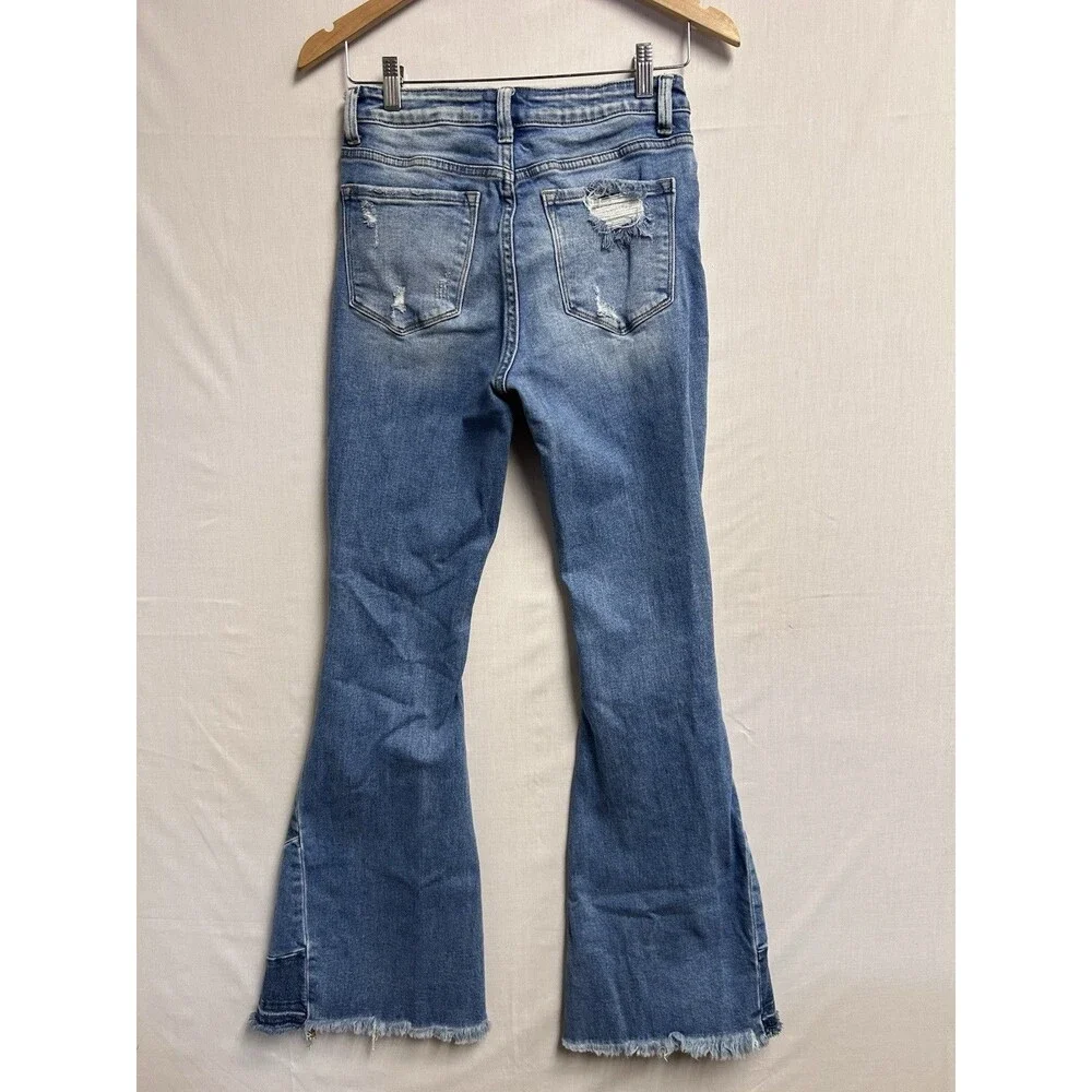 Altar’d State Distressed Denim Patchwork Bell Bottom Jeans Y2K Size 27
